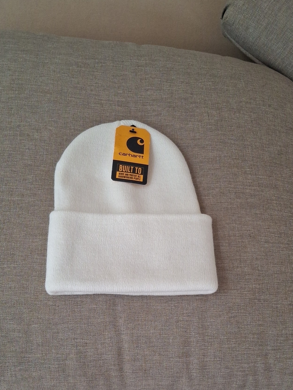 Carhartt  White Cuffed Knit Beanie with Logo Tag